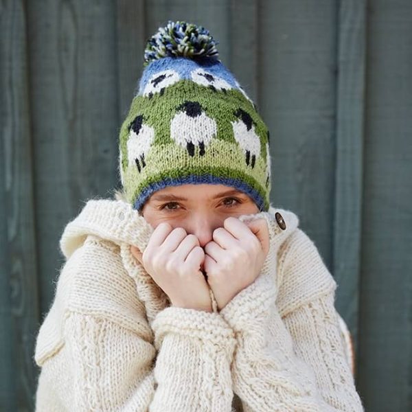 Flock of sheep bobble beanie lifestyle 1 1000px