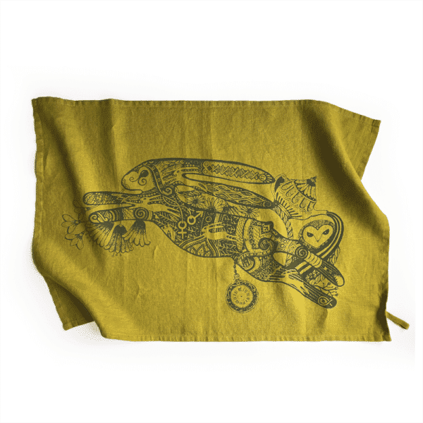 GeorgieLettersPic Linen Teatowel Moss Hare Product