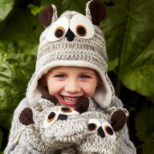 Owl childrens hat and gloves