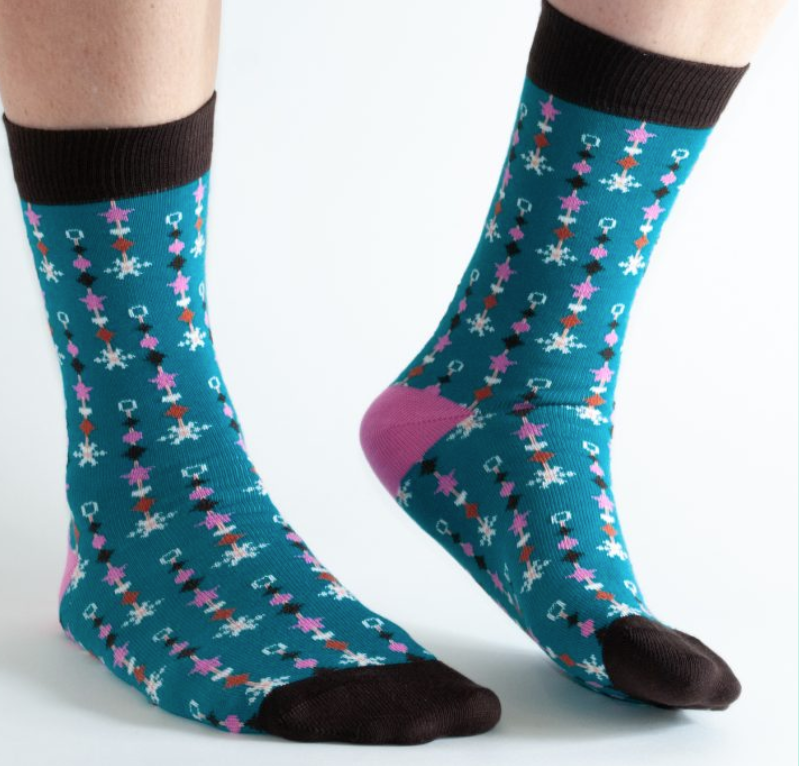 Teal Snowflake bamboo sock