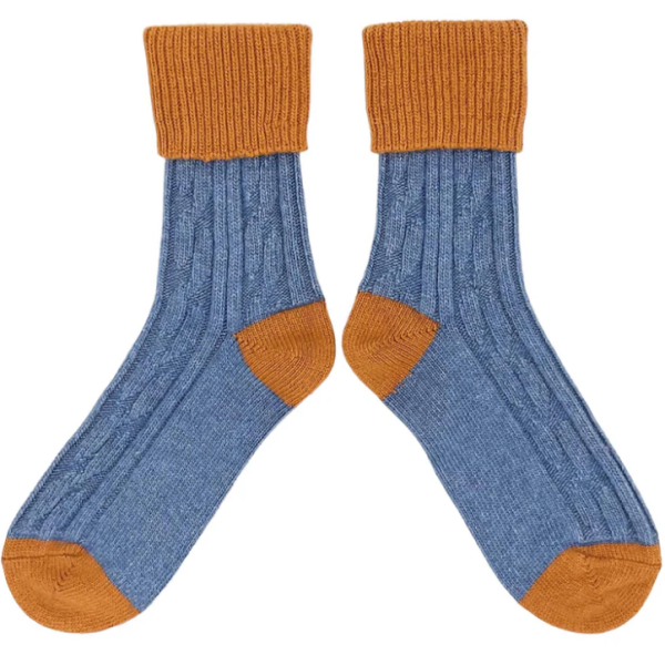 Denim and Orange Cashmere slouch socks Catherine tough
