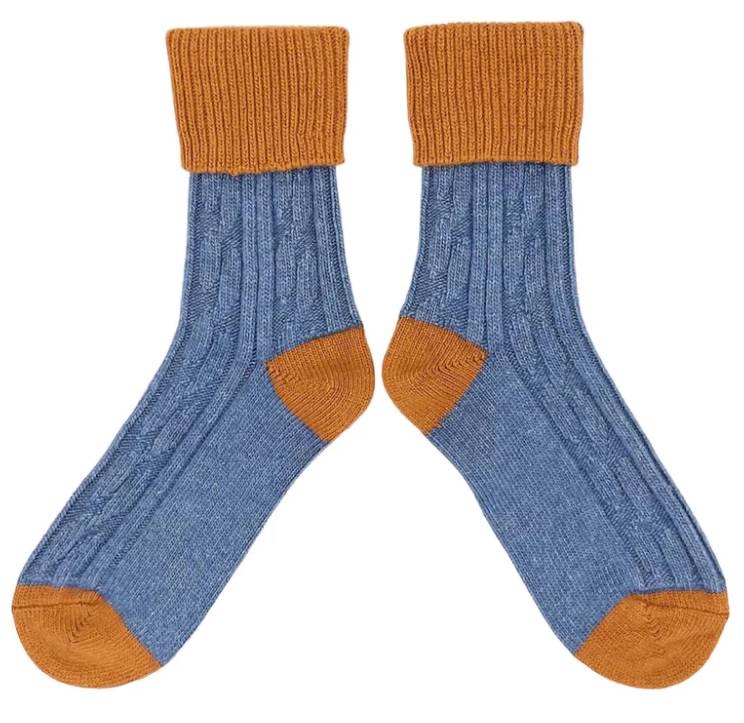 Denim and Orange Cashmere slouch socks Catherine tough