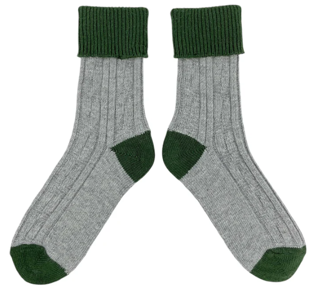 Grey and Forest Cashmere slouch socks Catherine tough