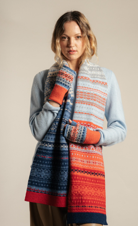 Blue Bella Fairlisle merino wool scarf