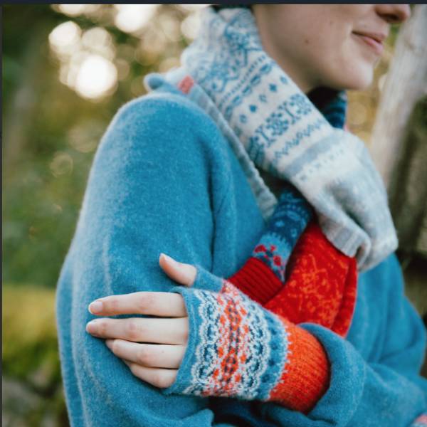 Blue Bella Fairlisle merino wool scarf 2