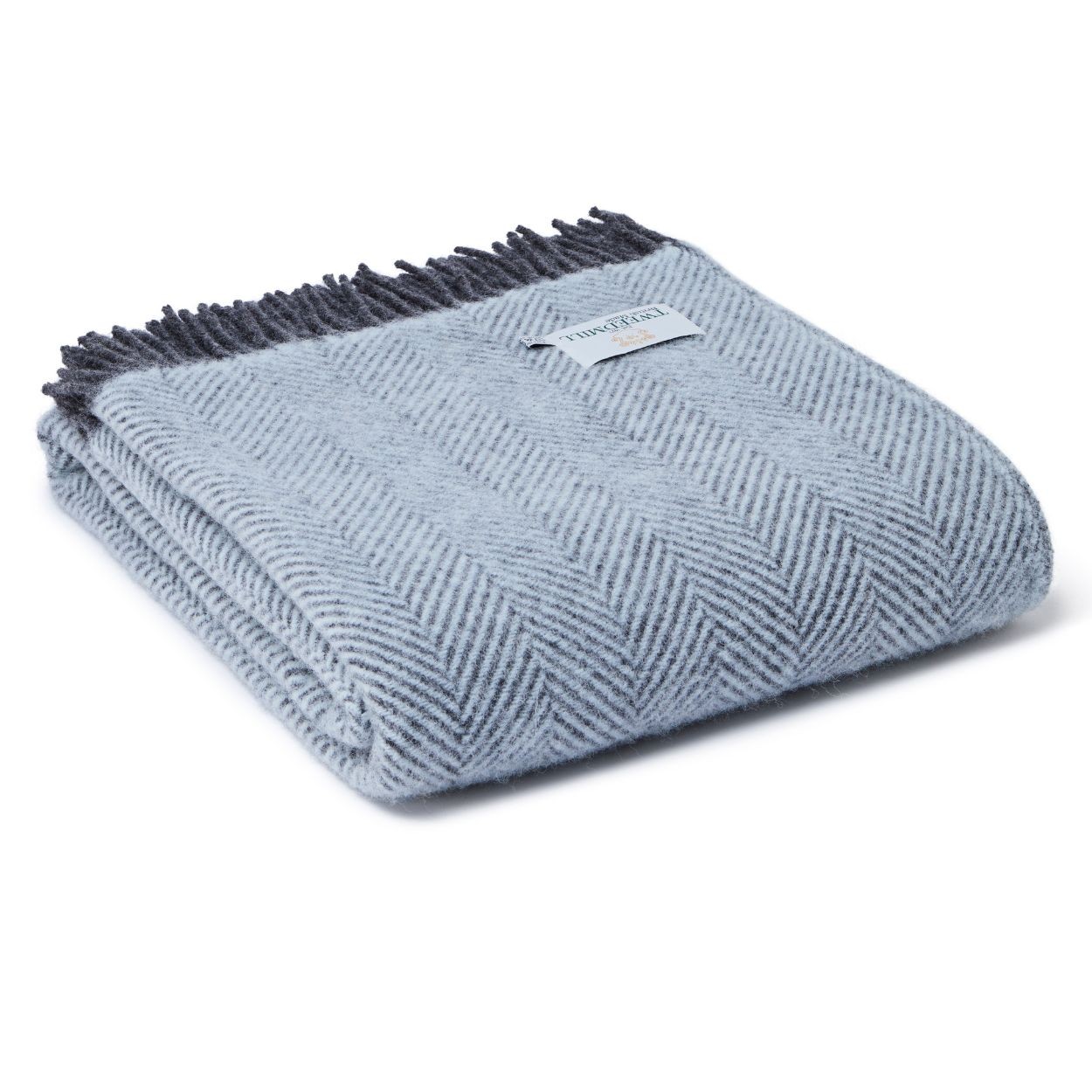 Powder Blue & Charcoal Herringbone Pure Wool Throw